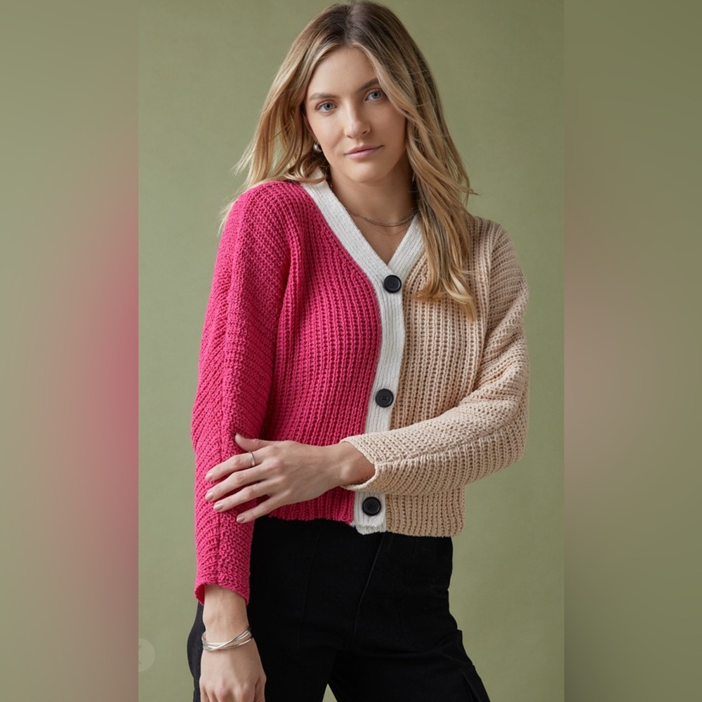 New Fall Francesca’s Stacey Short Button 
Down Colorblock Cardigan